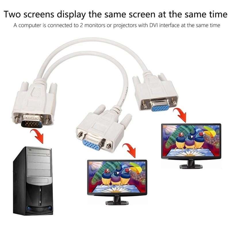 VGA SVGA HDB15 Male to 2 Female Splitter Cable