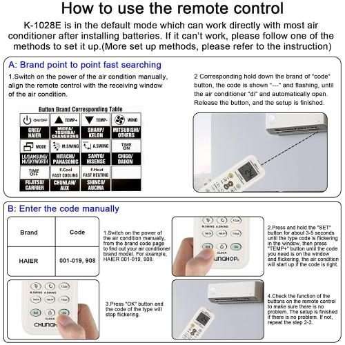 Chunghop K-1028E 1000 in 1 Universal A/C Remote Controller with Flashlight(White)