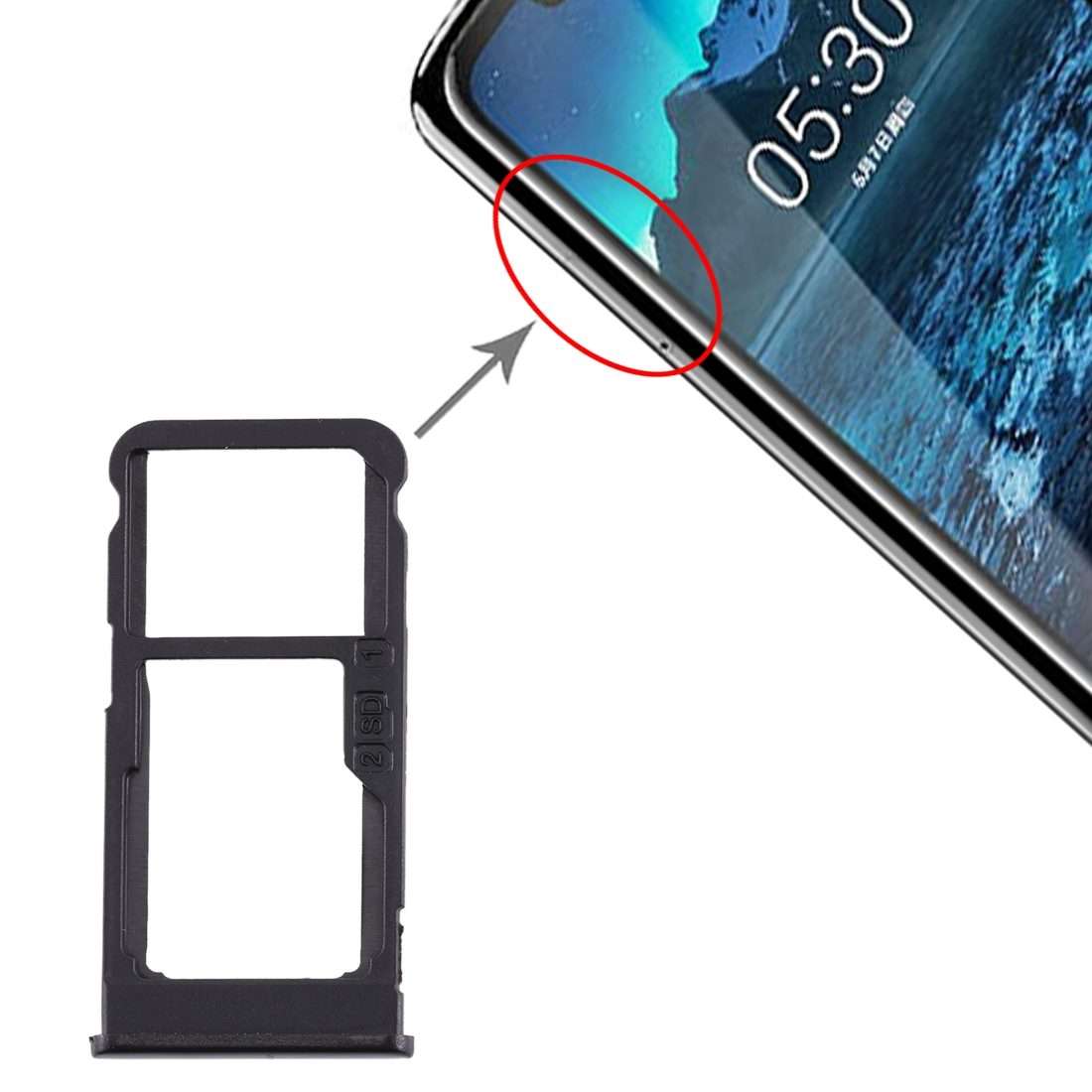 SIM Card Tray + SIM Card Tray / Micro SD Card Tray for Nokia 5.1 Plus / X5 TA-1102 TA ... (Black)