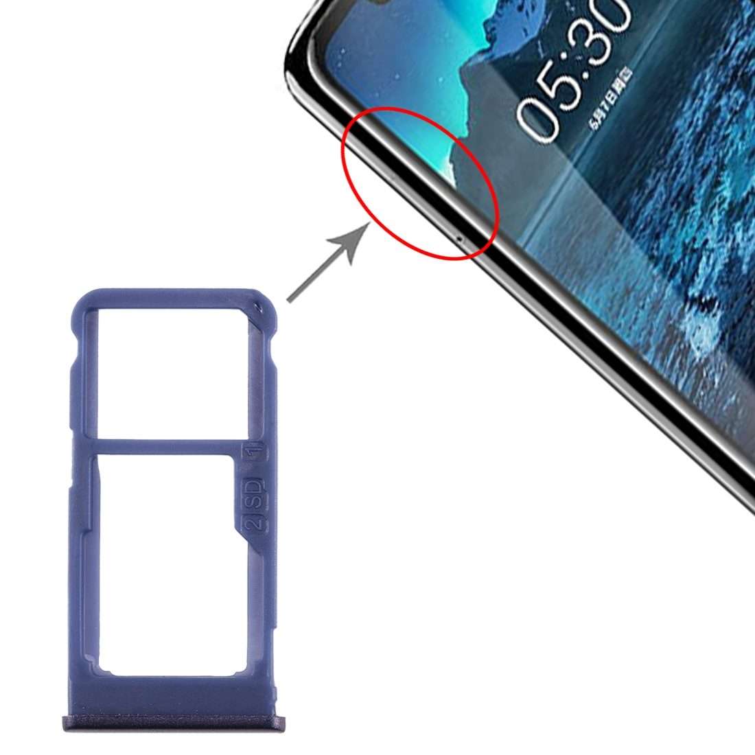 SIM Card Tray + SIM Card Tray / Micro SD Card Tray for Nokia 5.1 Plus / X5 TA-1102 TA-1 ... (Blue)