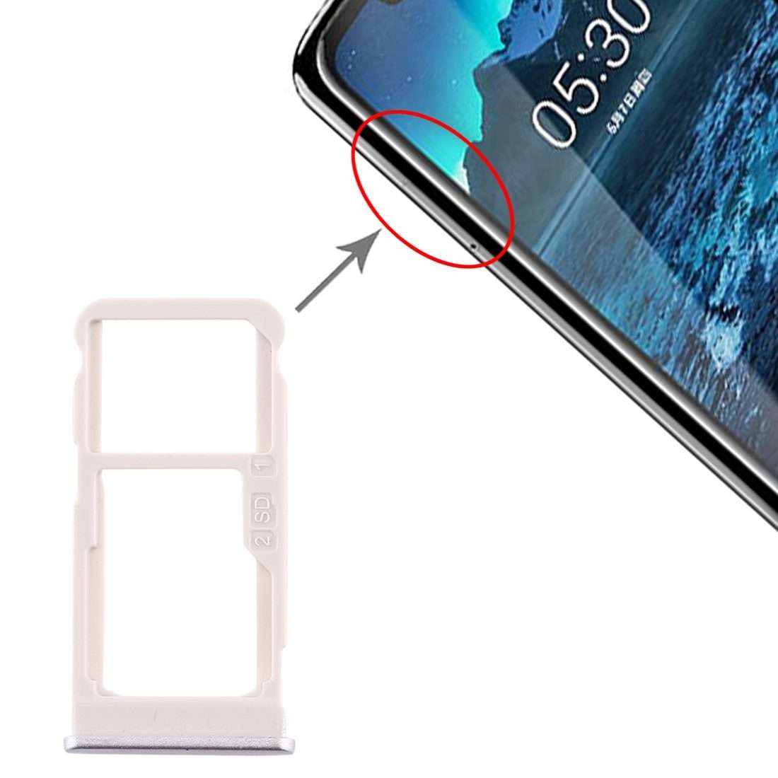 SIM Card Tray + SIM Card Tray / Micro SD Card Tray for Nokia 5.1 Plus / X5 TA-1102 TA ... (Silver)