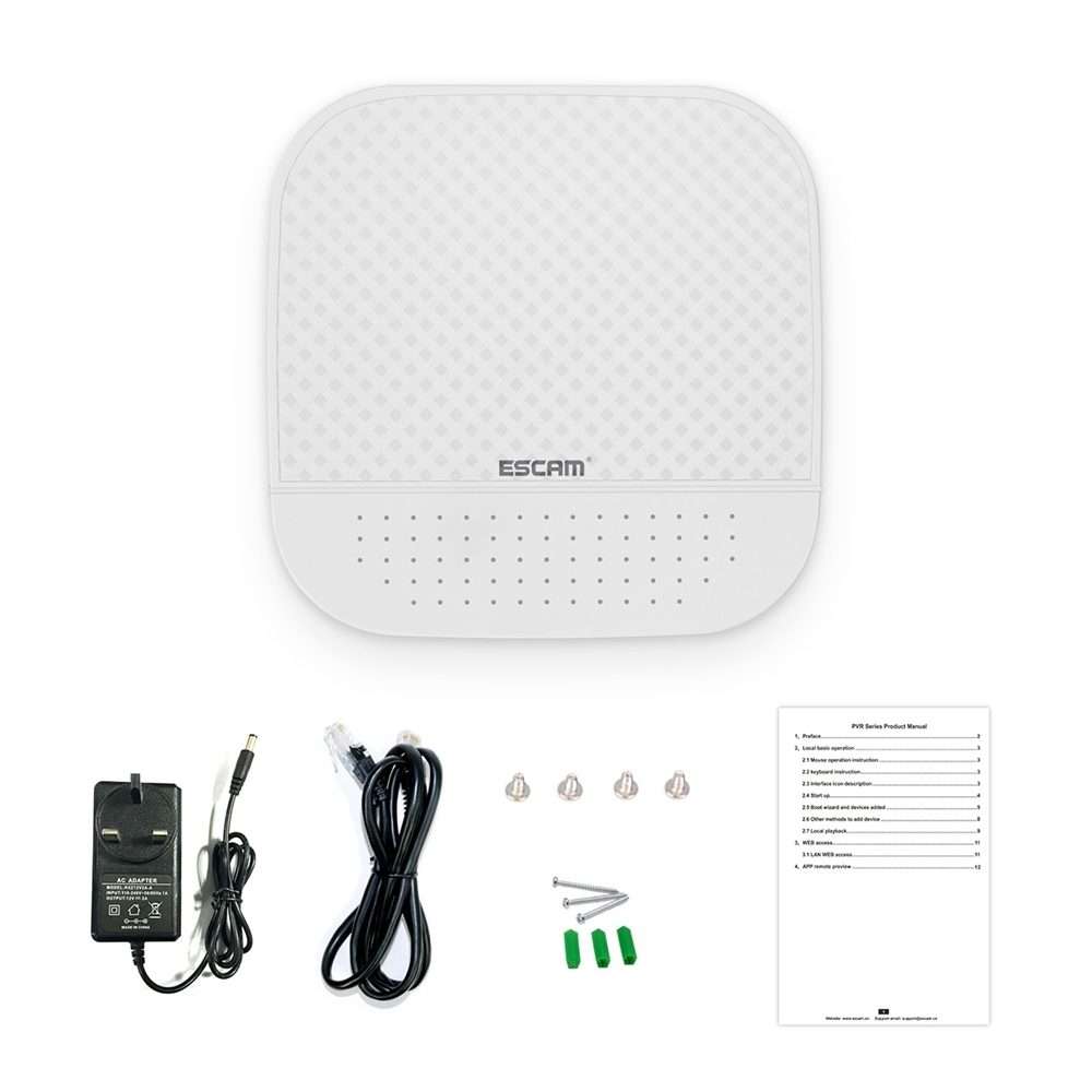 ESCAM PVR204 1080P 4CH+2CH ONVIF NVR Digital Video Recorder with 2CH Cloud Channel for ... (White)