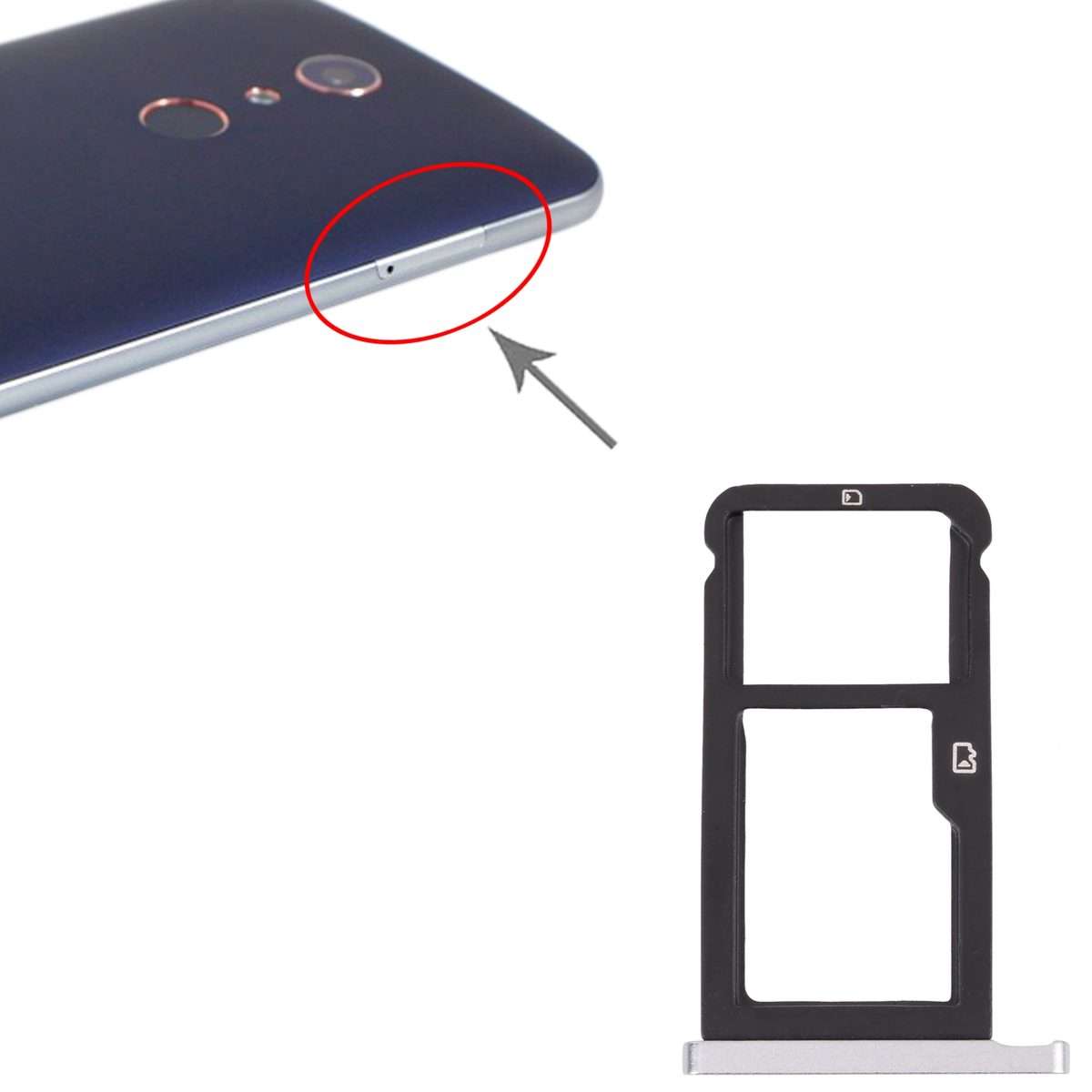 SIM Card Tray + Micro SD Card Tray for ZTE Blade Zmax Pro / Z981 (Silver)