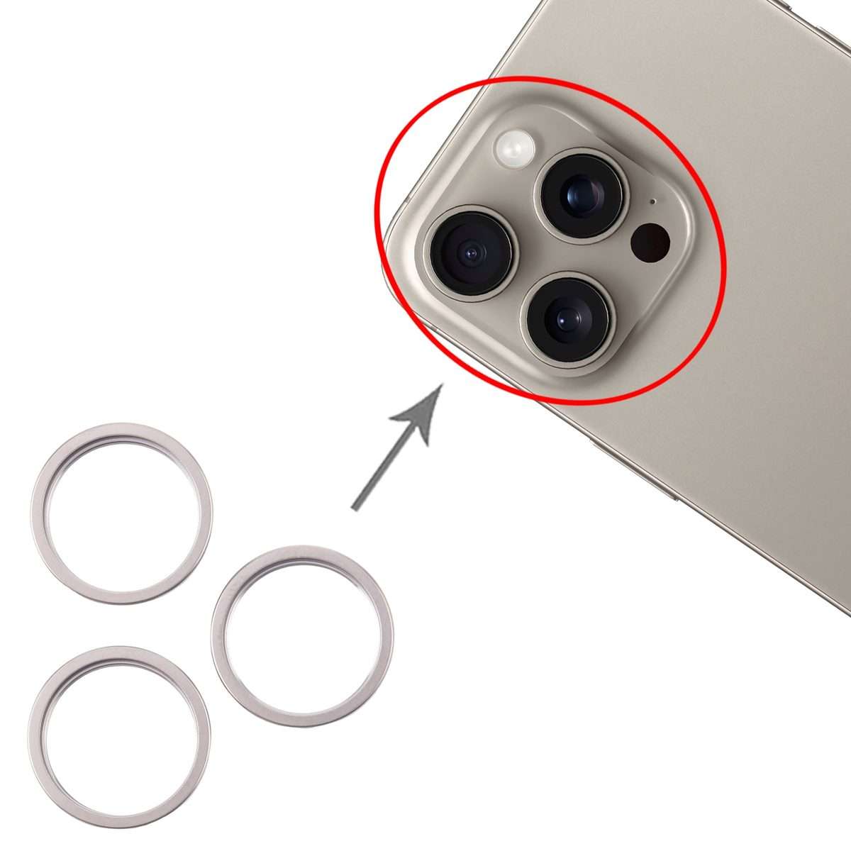 For iPhone 16 Pro Max 3pcs/set Rear Camera Glass Lens Metal Outside Protector ... (Titanium Color)