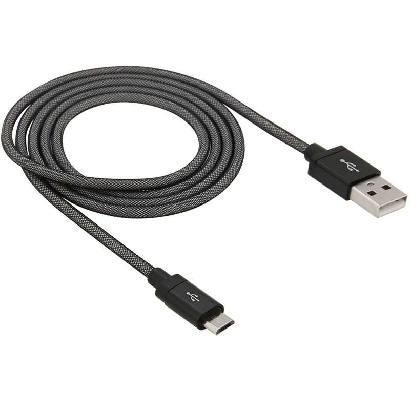 1m Net Style High Quality Metal Head Micro USB to USB Data / Charging Cable(Black)