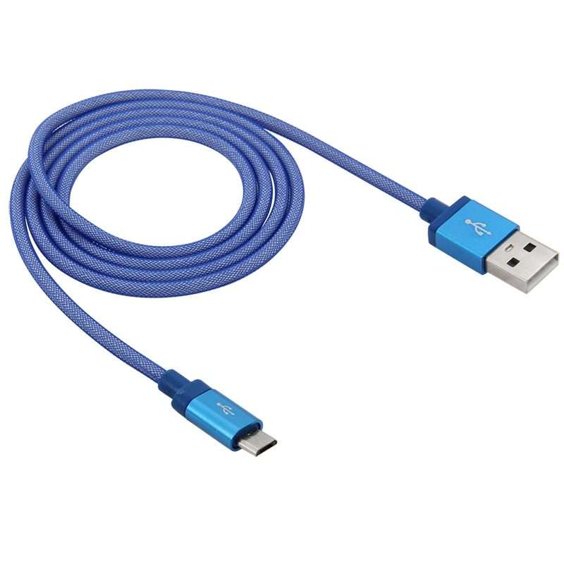 1m Net Style High Quality Metal Head Micro USB to USB Data / Charging Cable(Blue)