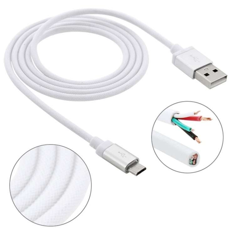 1m Net Style High Quality Metal Head Micro USB to USB Data / Charging Cable(White)