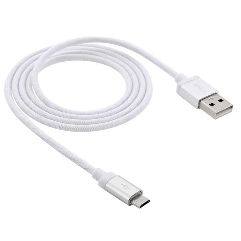 1m Net Style High Quality Metal Head Micro USB to USB Data / Charging Cable(White)