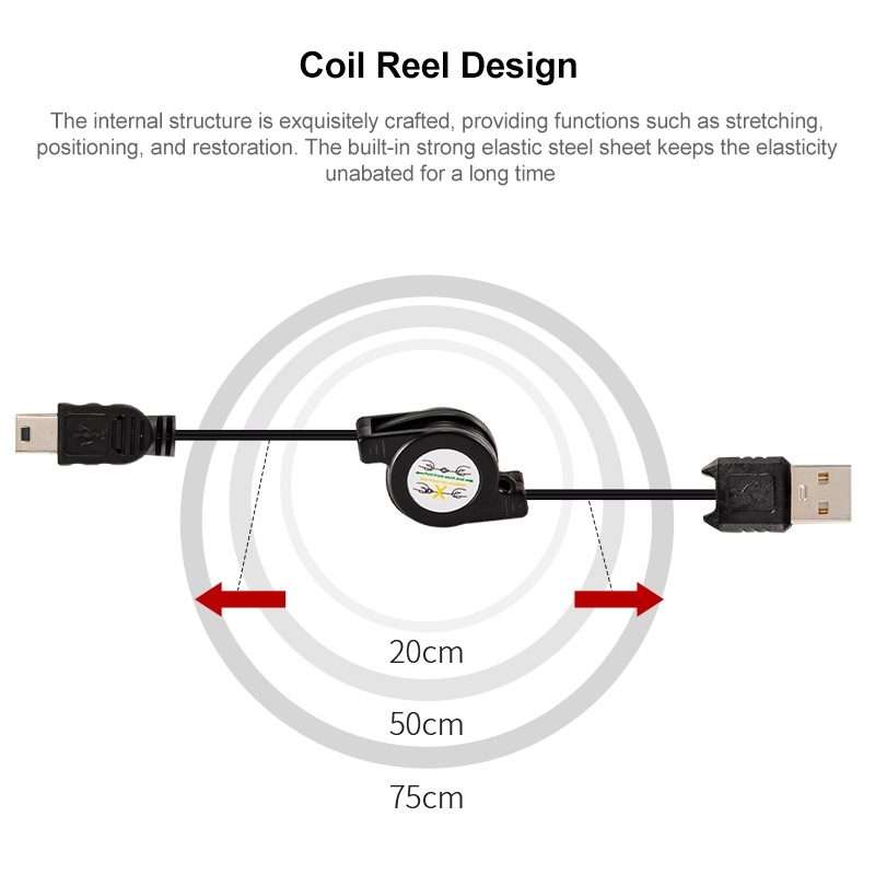 USB 2.0 to Mini 5 Pin USB Retractable Data & Charger Cable for Motorola V3 / Mobile Ph ... (Black)