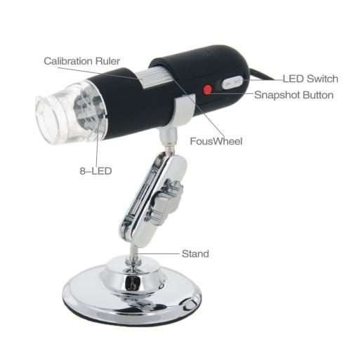 1.3 Mega Pixels 500X USB 2.0 Digital Microscope with 8 LED(Black)