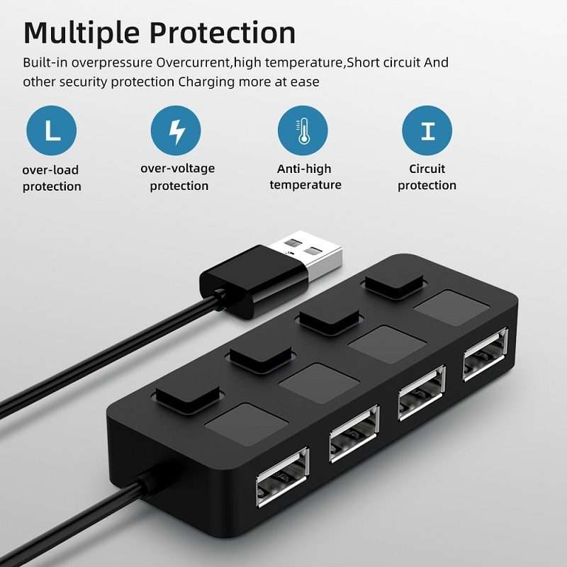 4 Ports USB 2.0 HUB with 4 Switch(White)
