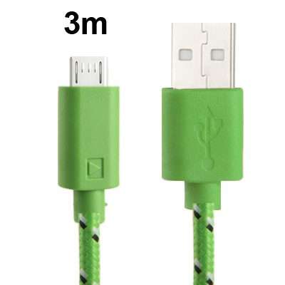 Nylon Netting Style Micro 5 Pin USB Data Transfer / Charge Cable, Length: 3m(Green)