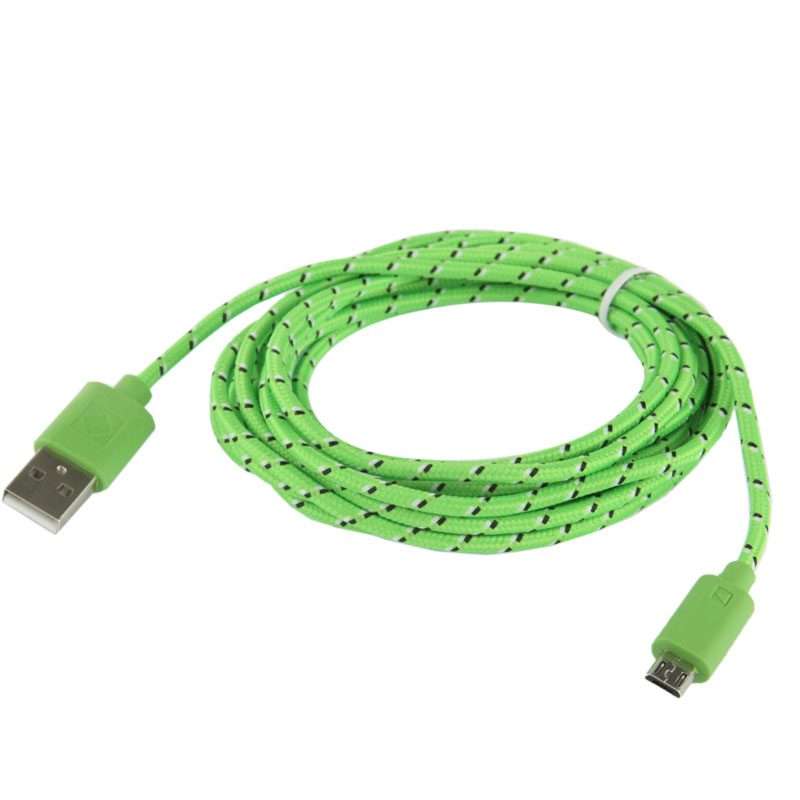 Nylon Netting Style Micro 5 Pin USB Data Transfer / Charge Cable, Length: 3m(Green)