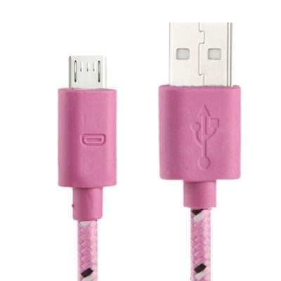 Nylon Netting Style Micro 5 Pin USB Data Transfer / Charge Cable, Length: 3m(Pink)