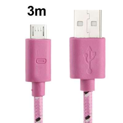 Nylon Netting Style Micro 5 Pin USB Data Transfer / Charge Cable, Length: 3m(Pink)