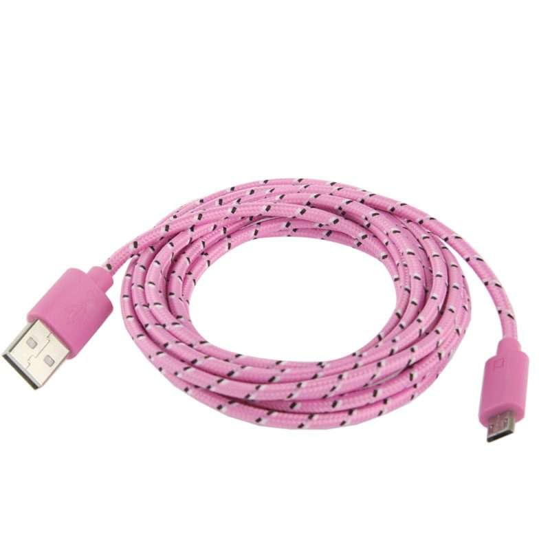 Nylon Netting Style Micro 5 Pin USB Data Transfer / Charge Cable, Length: 3m(Pink)