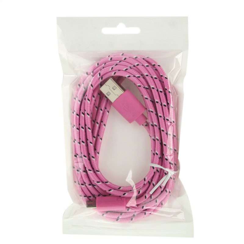 Nylon Netting Style Micro 5 Pin USB Data Transfer / Charge Cable, Length: 3m(Pink)