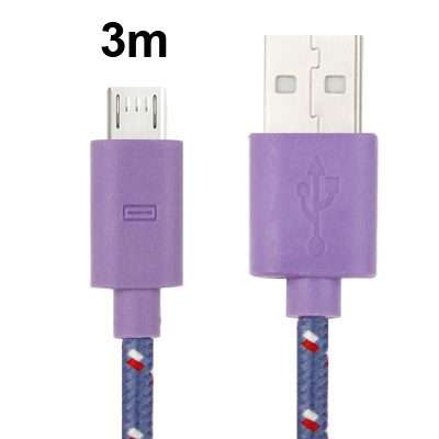 Nylon Netting Style Micro 5 Pin USB Data Transfer / Charge Cable, Length: 3m(Purple)