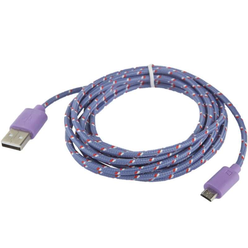 Nylon Netting Style Micro 5 Pin USB Data Transfer / Charge Cable, Length: 3m(Purple)
