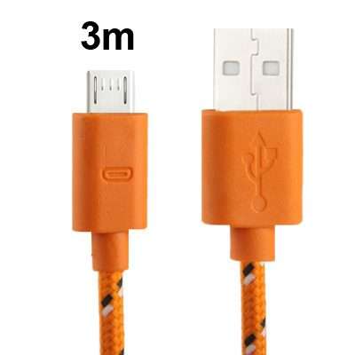 Nylon Netting Style Micro 5 Pin USB Data Transfer / Charge Cable, Length: 3m(Orange)