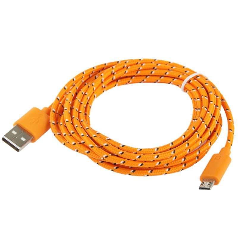 Nylon Netting Style Micro 5 Pin USB Data Transfer / Charge Cable, Length: 3m(Orange)