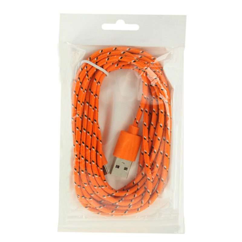 Nylon Netting Style Micro 5 Pin USB Data Transfer / Charge Cable, Length: 3m(Orange)