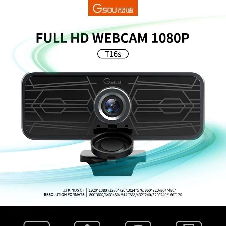 Gsou T16s 1080P HD Webcam with Cover Built-in Microphone for Online Classes Broadcast Conference V