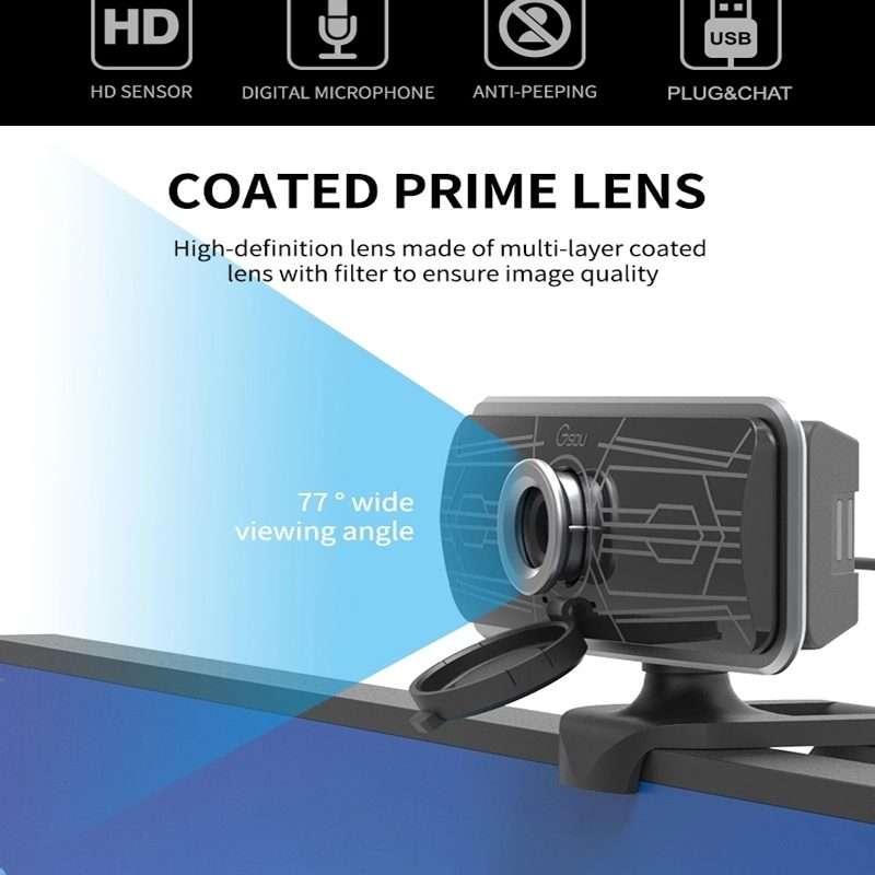 Gsou T16s 1080P HD Webcam with Cover Built-in Microphone for Online Classes Broadcast Conference V