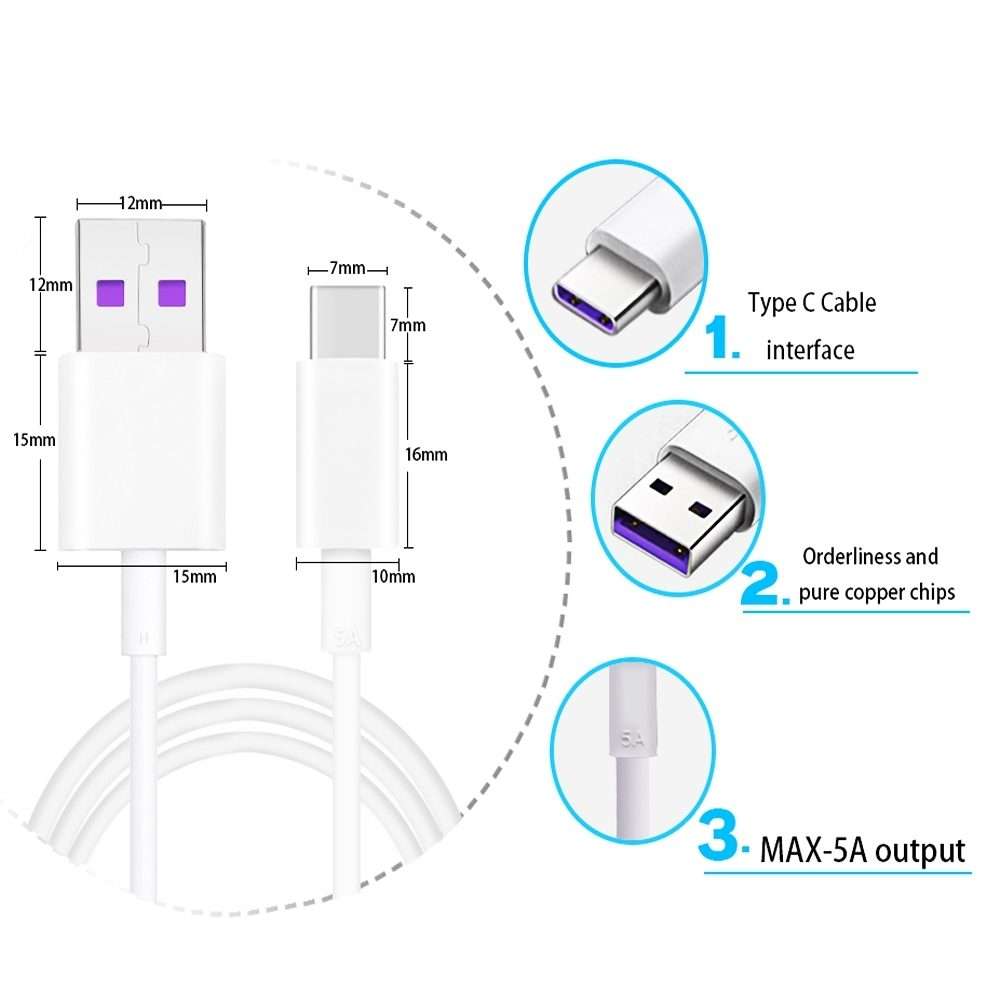 5A USB to USB-C / Type-C Flash Charging Data Cable, Cable Length: 2m