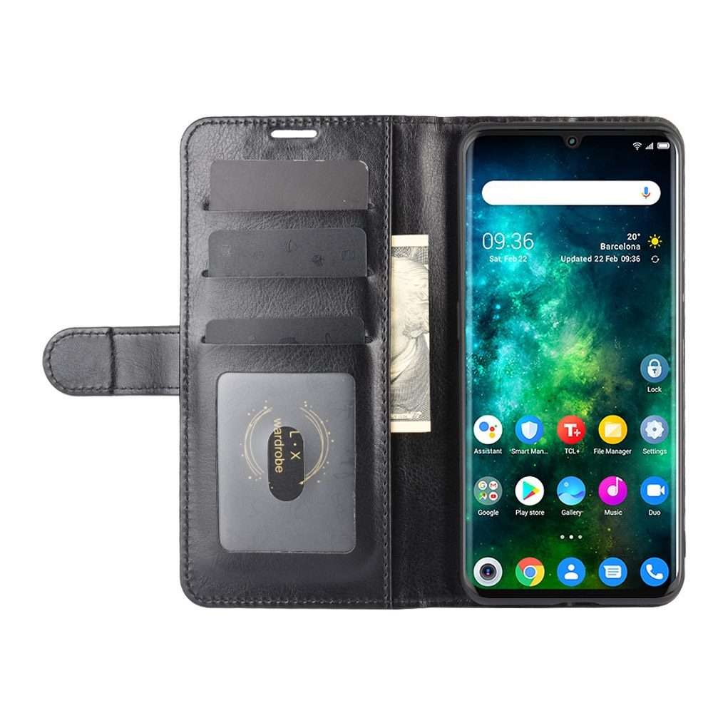 For TCL 10 Pro R64 Texture Single Horizontal Flip Protective Case with Holder & Card S ... (Black)