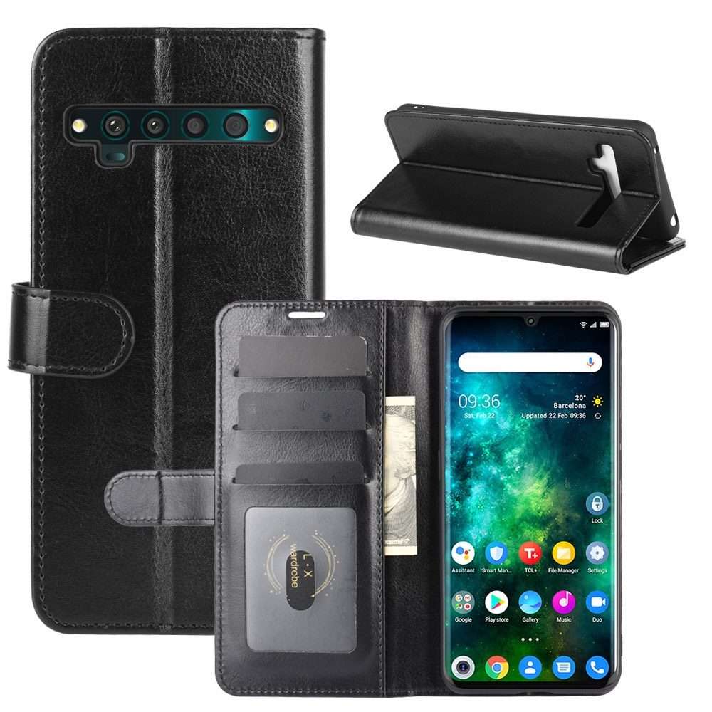For TCL 10 Pro R64 Texture Single Horizontal Flip Protective Case with Holder & Card S ... (Black)