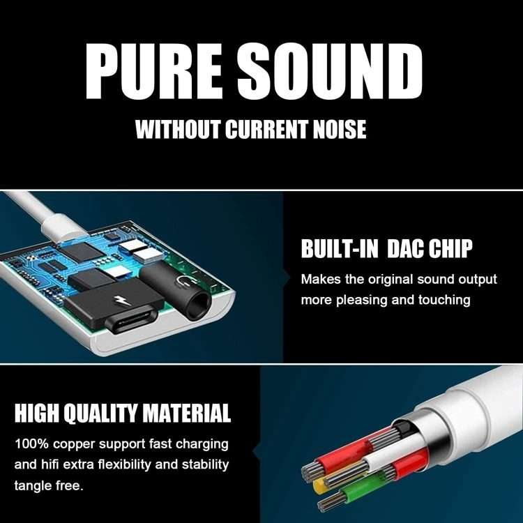 2 in 1 USB-C Adapter with 3.5mm Headphone Jack, Compatible for iPad Pro and Type-C Jack Phone