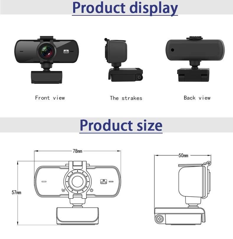 C5 4 Million Pixel Auto Focus 2K Full HD Webcam 360 Rotation USB Driver-free Live Broadcast WebCam