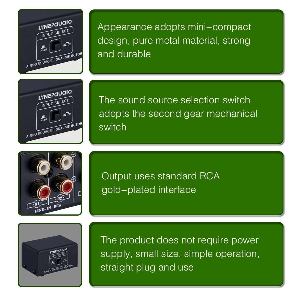 B101 2 In 1 Out (1 In 2 Out) Audio Source Signal Selection Switcher Computer Speaker RCA Lossless