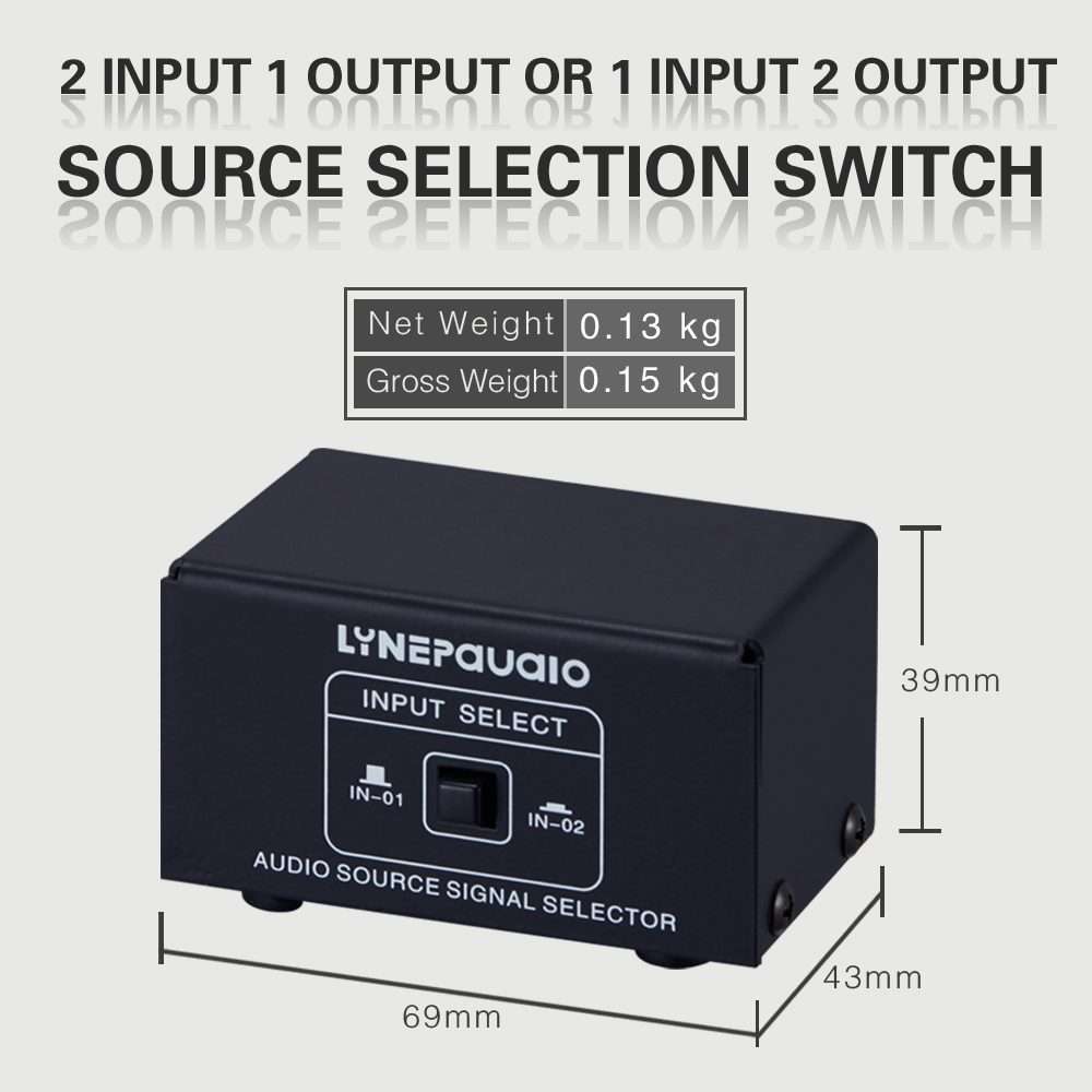 B101 2 In 1 Out (1 In 2 Out) Audio Source Signal Selection Switcher Computer Speaker RCA Lossless