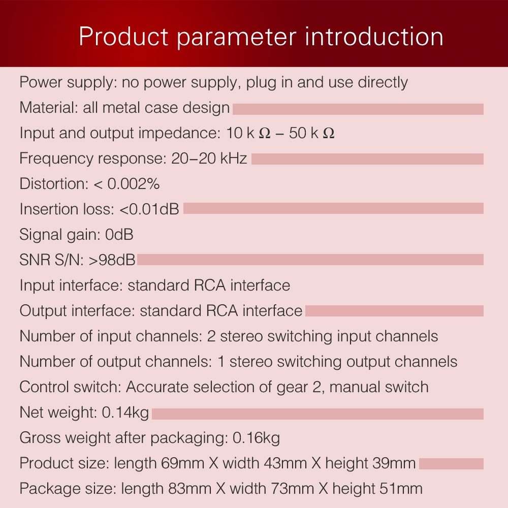 B101 2 In 1 Out (1 In 2 Out) Audio Source Signal Selection Switcher Computer Speaker RCA Lossless