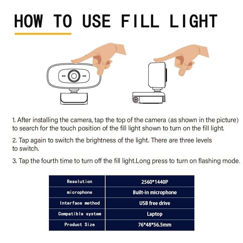 C10 2K HD Without Distortion 360 Degrees Rotate Three-speed Fill Light USB Free Drive Webcams, Bui