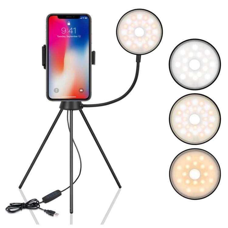 NS-08 Makeup Live Selfie Fill Ring Light Photography LED Dimmable Ring Lamp with Phone Tripod Stan