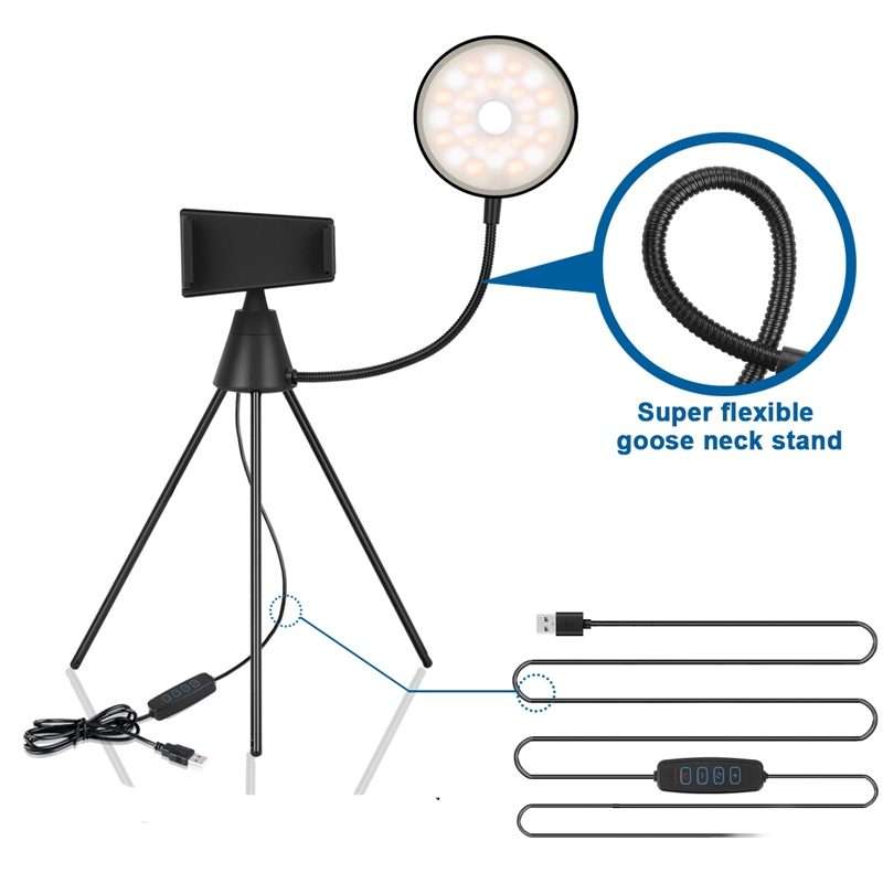 NS-08 Makeup Live Selfie Fill Ring Light Photography LED Dimmable Ring Lamp with Phone Tripod Stan