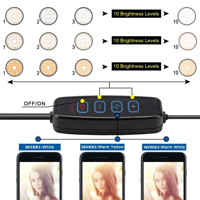 NS-08 Makeup Live Selfie Fill Ring Light Photography LED Dimmable Ring Lamp with Phone Tripod Stan
