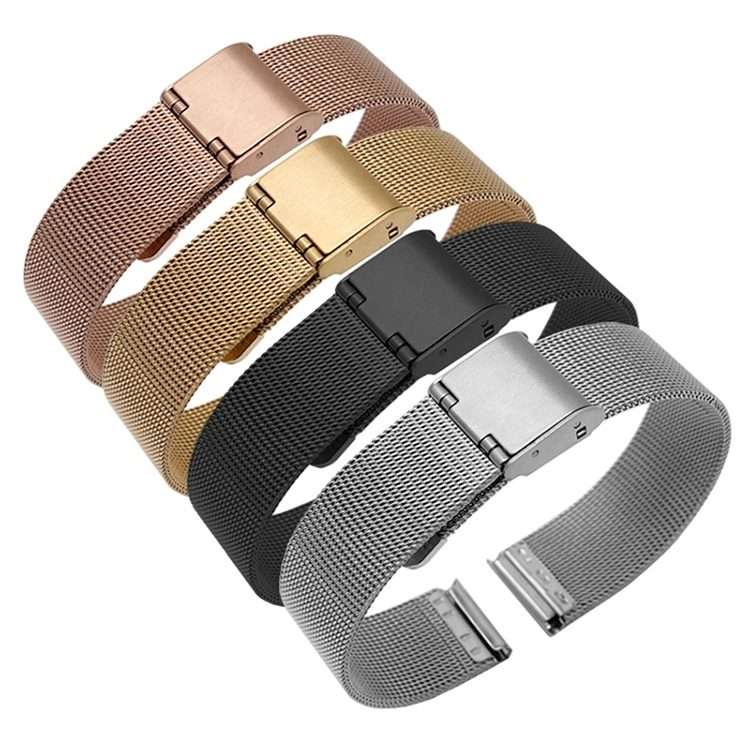 20mm Double Buckle Braided Fine Mesh Stainless Ssteel Metal Replacement Strap(silver)