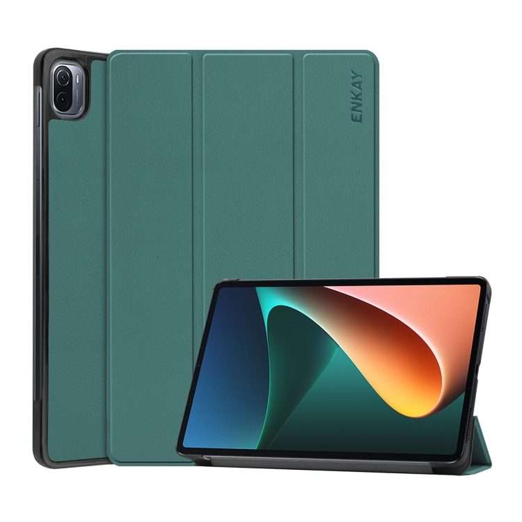 For Xiaomi Mi Pad 5 / 5 Pro ENKAY Custer Texture Horizontal Flip PU+PC Leather Ca ... (Dark Green)
