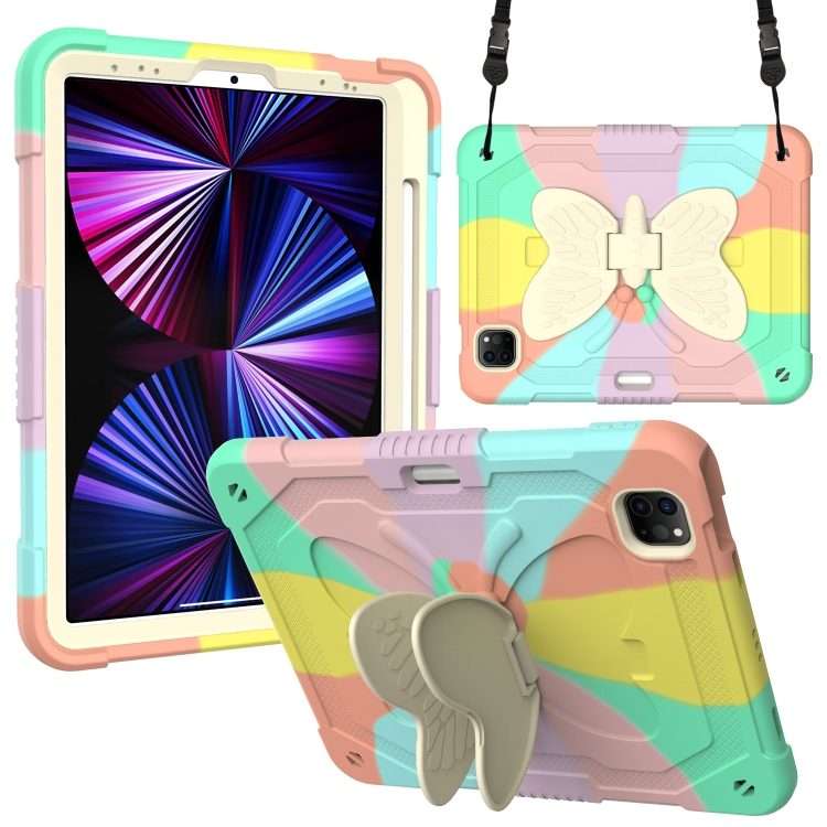 PC + Silicone Anti-drop Tablet Tablet Case with Butterfly Holder & Pen Sl ... (Colourful RoseGold)