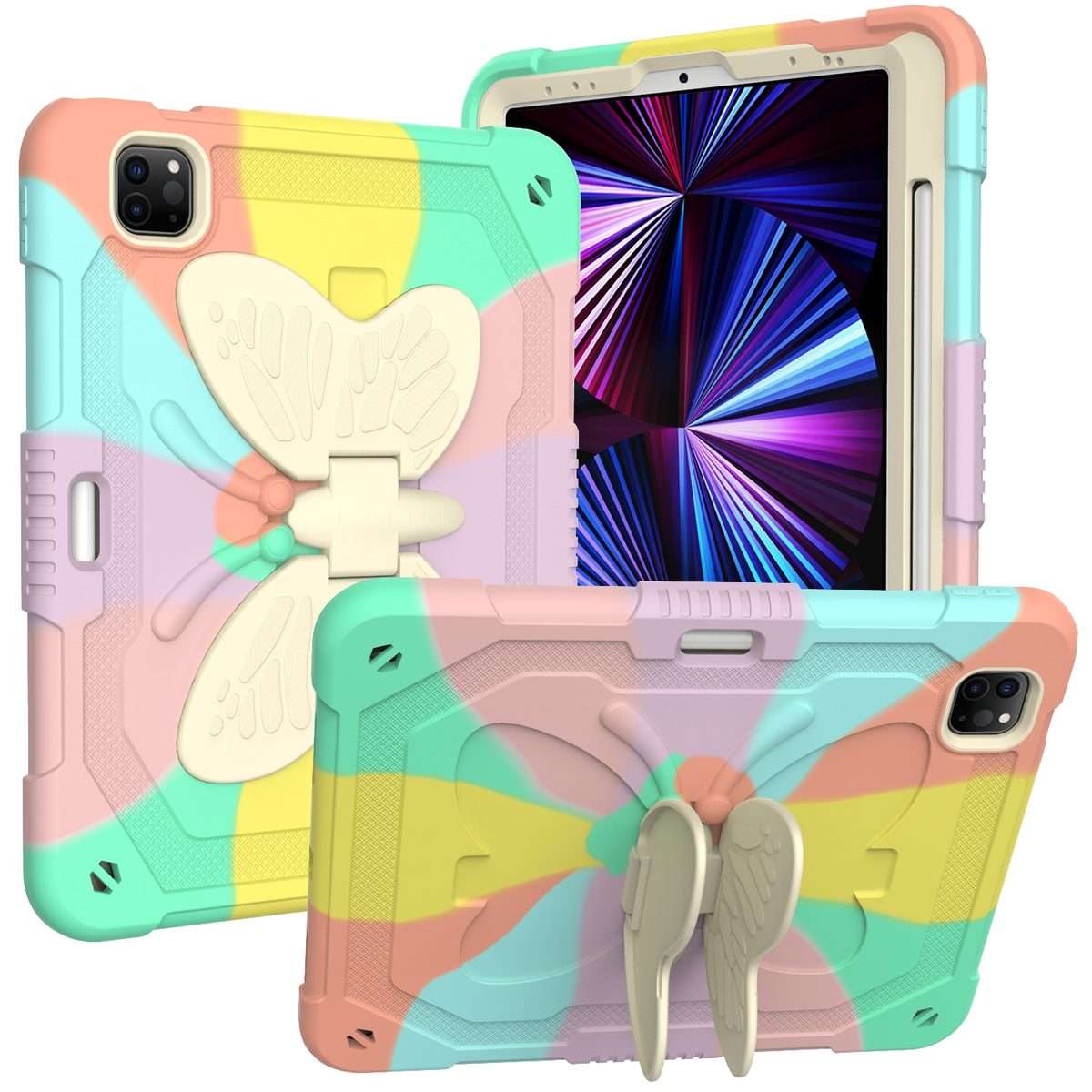PC + Silicone Anti-drop Tablet Tablet Case with Butterfly Holder & Pen Sl ... (Colourful RoseGold)