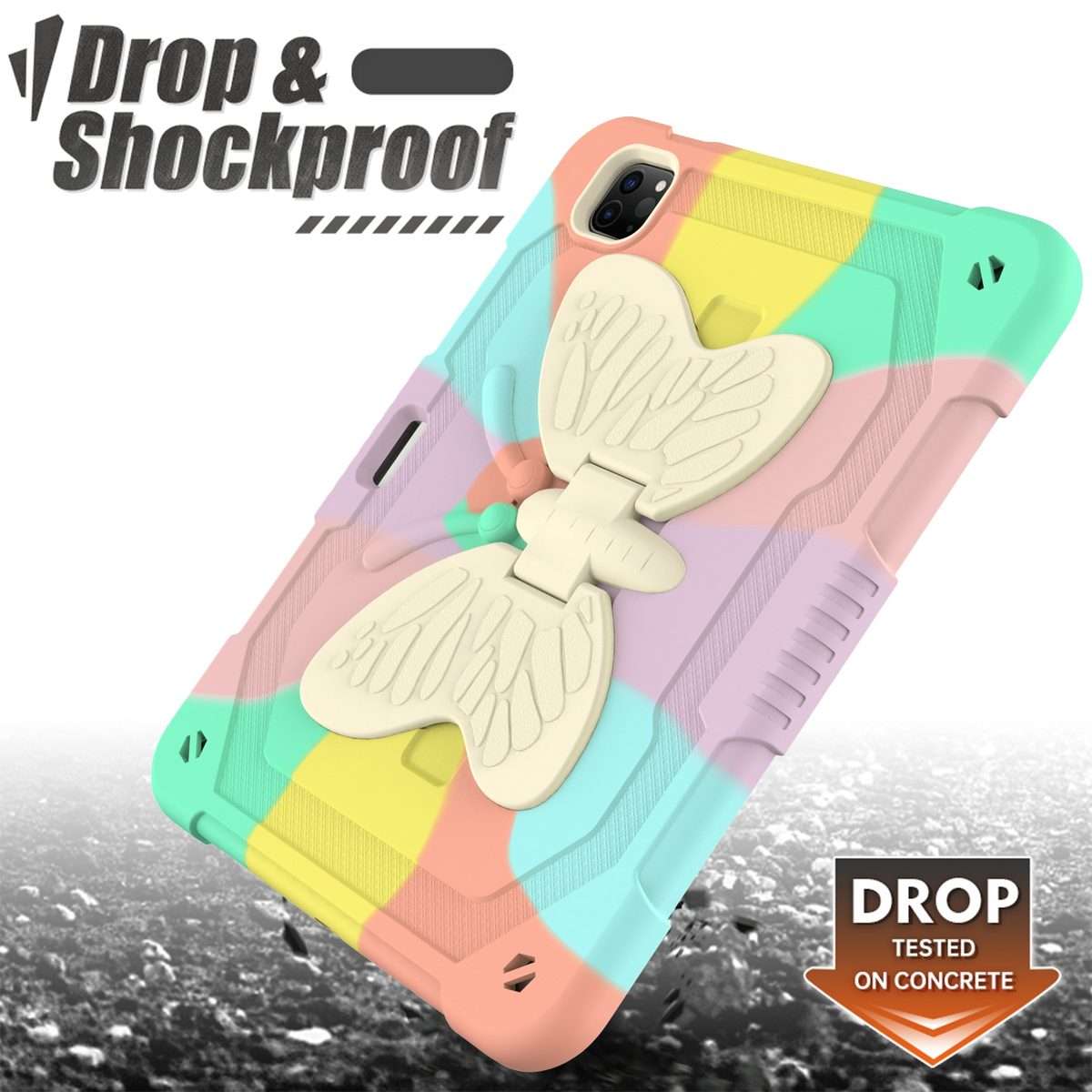 PC + Silicone Anti-drop Tablet Tablet Case with Butterfly Holder & Pen Sl ... (Colourful RoseGold)