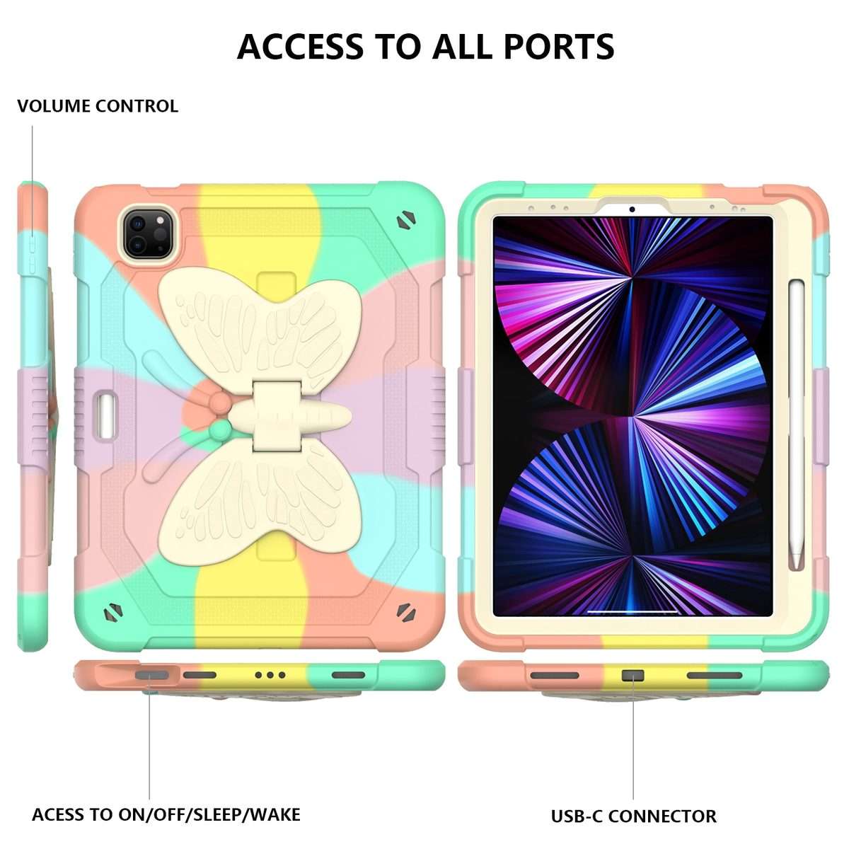 PC + Silicone Anti-drop Tablet Tablet Case with Butterfly Holder & Pen Sl ... (Colourful RoseGold)