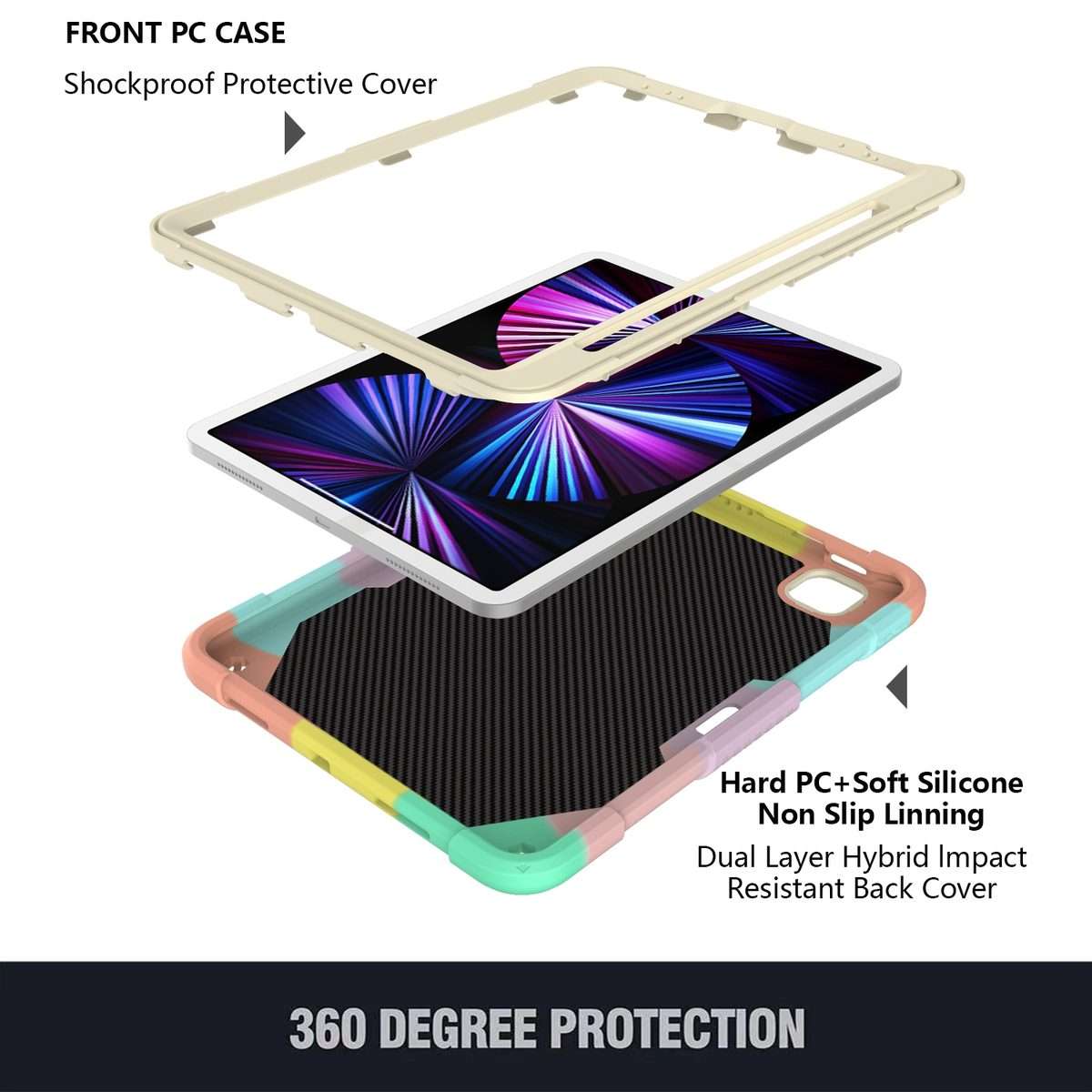 PC + Silicone Anti-drop Tablet Tablet Case with Butterfly Holder & Pen Sl ... (Colourful RoseGold)