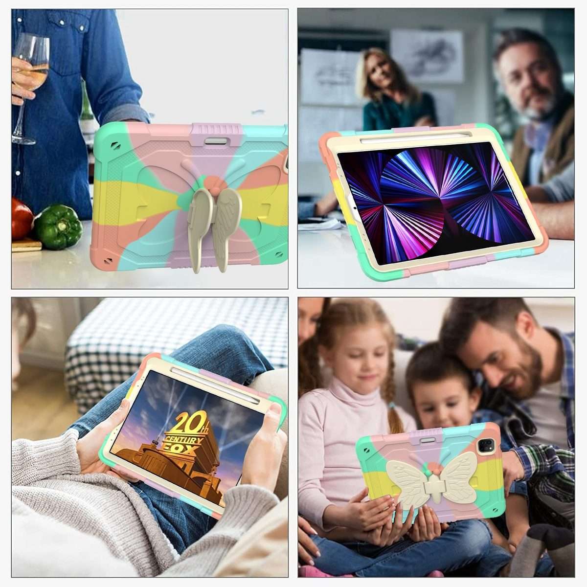 PC + Silicone Anti-drop Tablet Tablet Case with Butterfly Holder & Pen Sl ... (Colourful RoseGold)