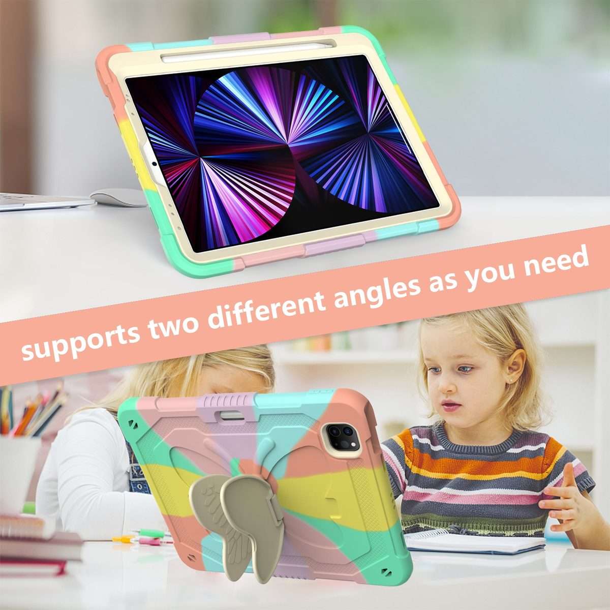 PC + Silicone Anti-drop Tablet Tablet Case with Butterfly Holder & Pen Sl ... (Colourful RoseGold)