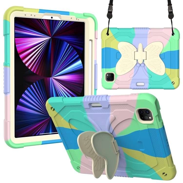 PC + Silicone Anti-drop Tablet Tablet Case with Butterfly Holder & Pen Slot ... (Colourful Green)